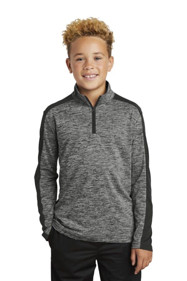 Sport-Tek  Youth PosiCharge  Electric Heather Colorblock 1/4-Zip Pullover. YST397