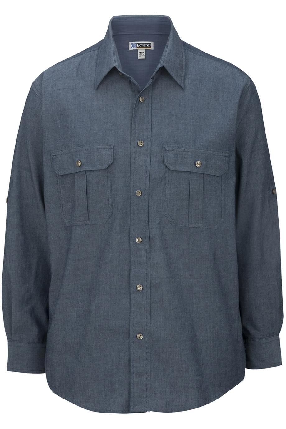 EDWARDS MEN'S CHAMBRAY ROLL UP SLEEVE SHIRT